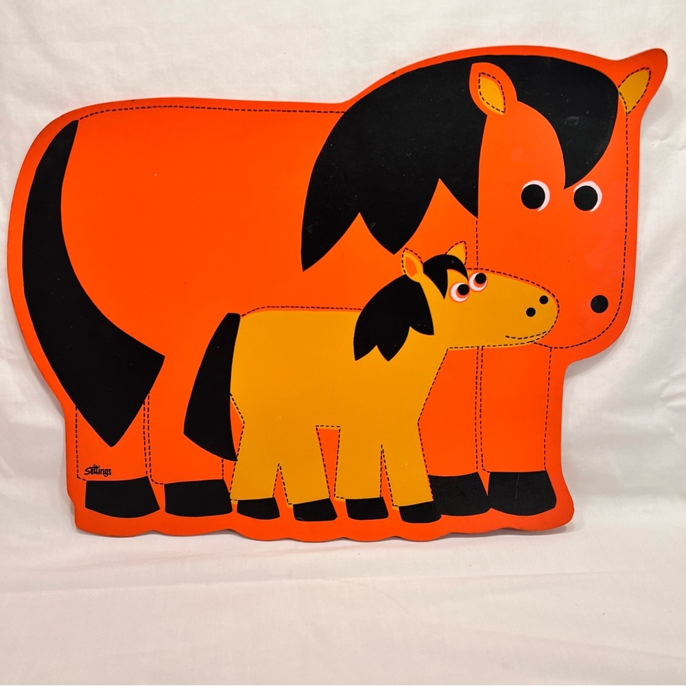Vintage Orange Horse & Pony Vinyl Placemat Mid Century Settings Stotter Kids